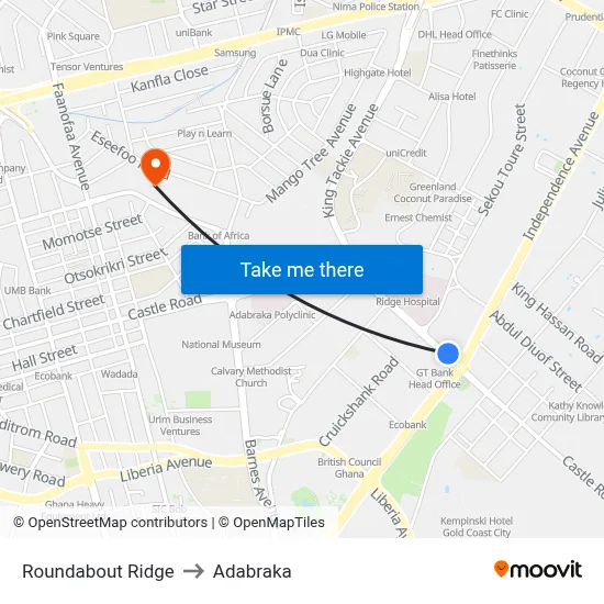 Roundabout Ridge to Adabraka map