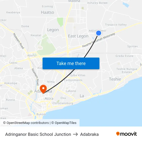 Adringanor Basic School Junction to Adabraka map