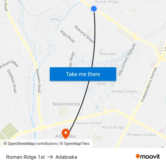 Roman Ridge 1st to Adabraka map