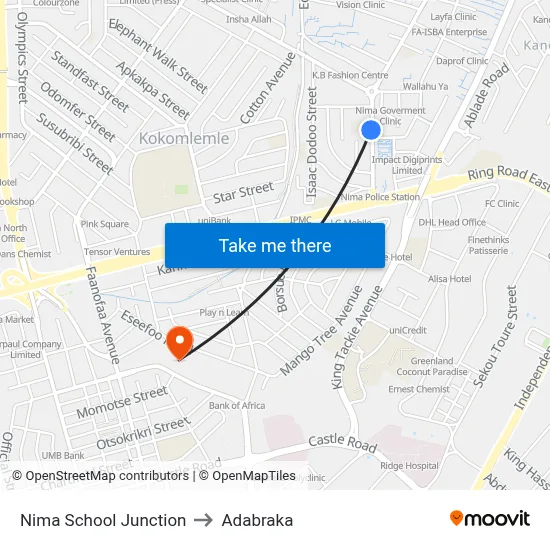 Nima School Junction to Adabraka map