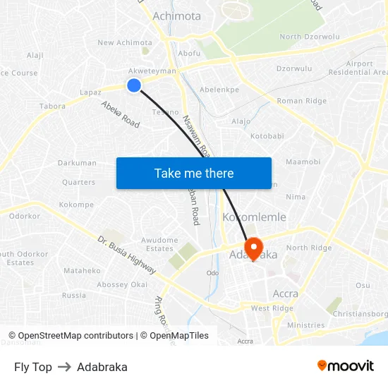 Fly Top to Adabraka map