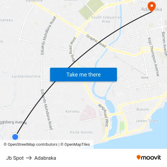 Jb Spot to Adabraka map