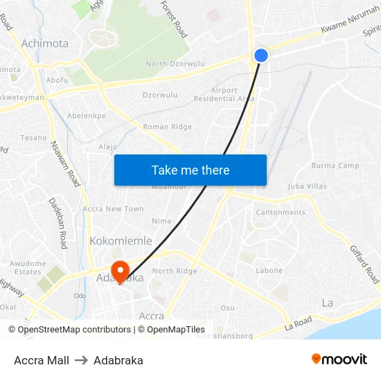 Accra Mall to Adabraka map
