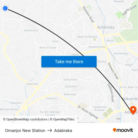 Omanjor New Station to Adabraka map