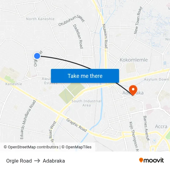 Orgle Road to Adabraka map