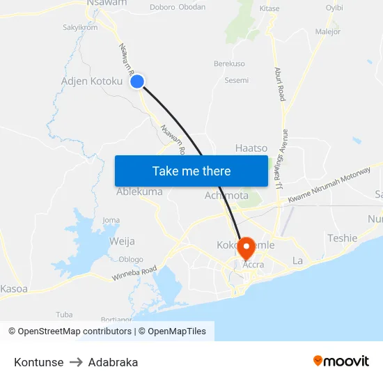 Kontunse to Adabraka map