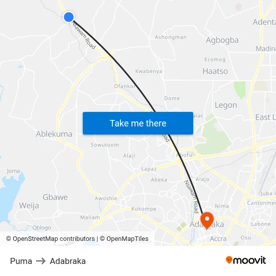 Puma to Adabraka map