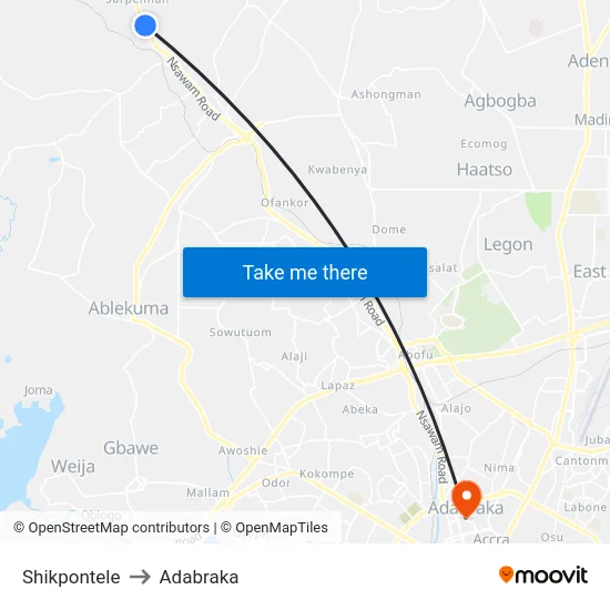 Shikpontele to Adabraka map