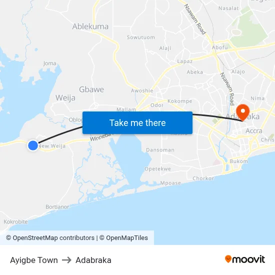 Ayigbe Town to Adabraka map