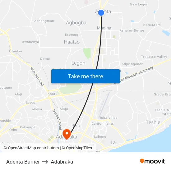 Adenta Barrier to Adabraka map