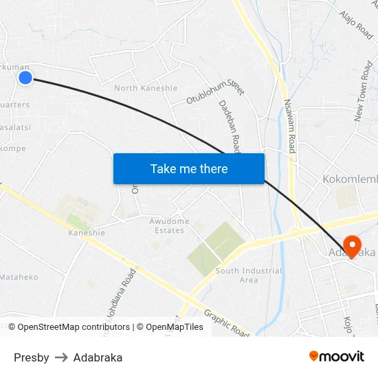 Presby to Adabraka map