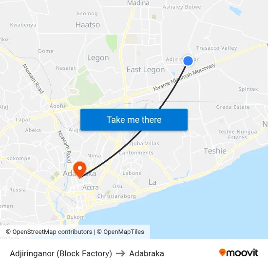 Adjiringanor (Block Factory) to Adabraka map