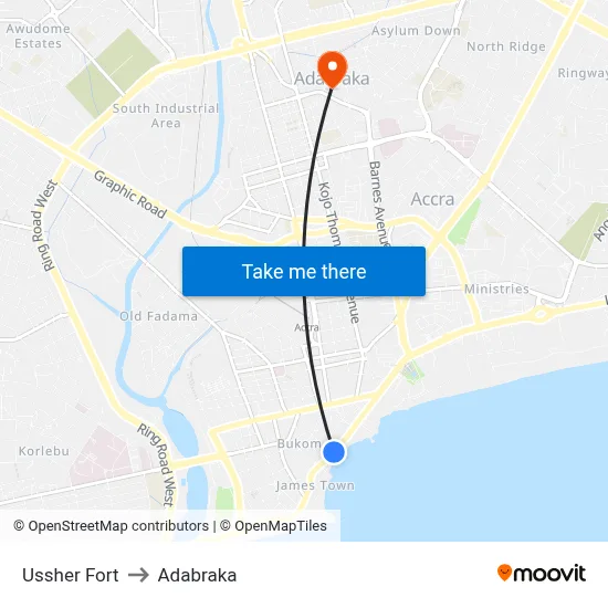 Ussher Fort to Adabraka map