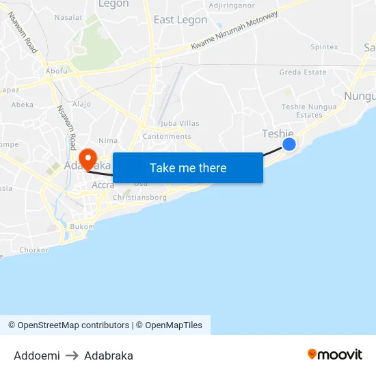 Addoemi to Adabraka map