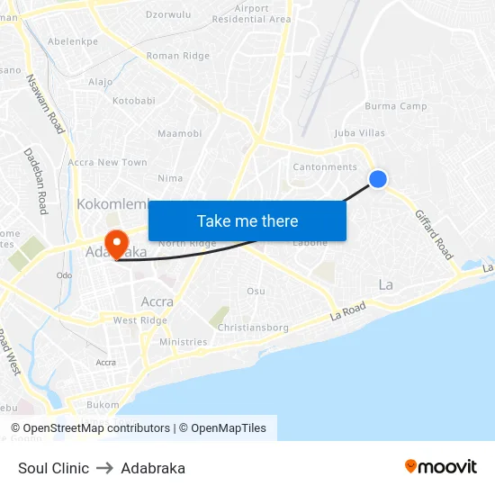 Soul Clinic to Adabraka map