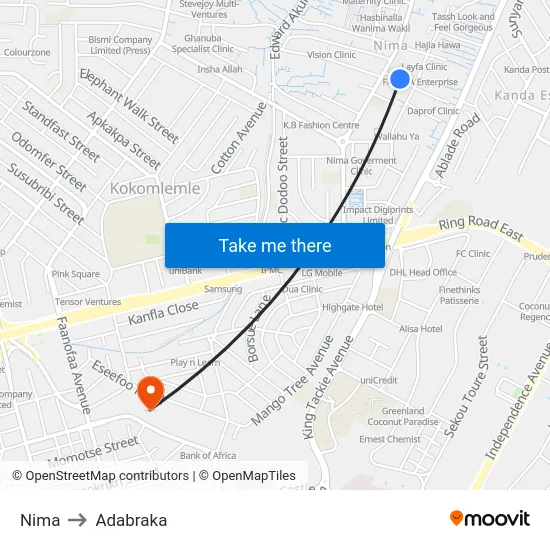 Nima to Adabraka map