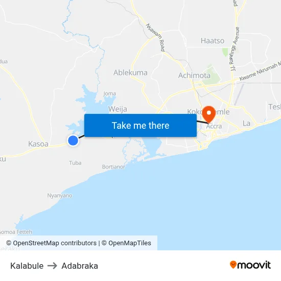 Kalabule to Adabraka map
