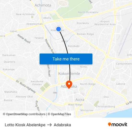 Lotto Kiosk Abelenkpe to Adabraka map