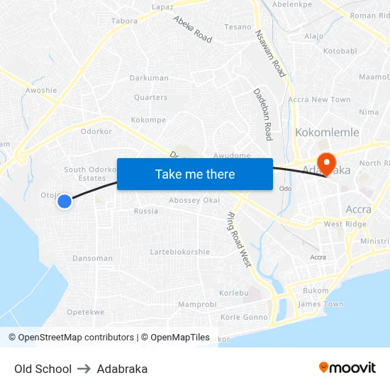 Old School to Adabraka map