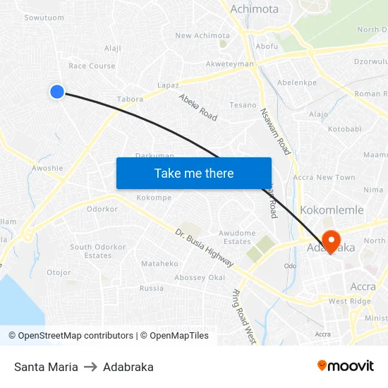 Santa Maria to Adabraka map