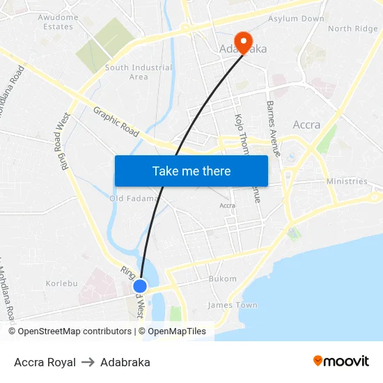 Accra Royal to Adabraka map