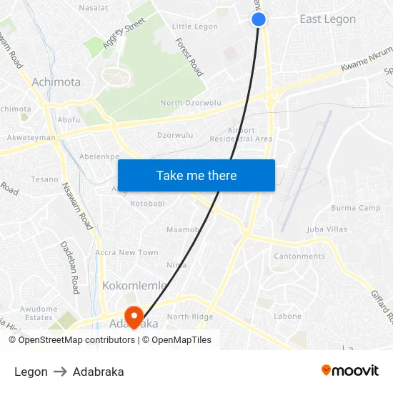 Legon to Adabraka map