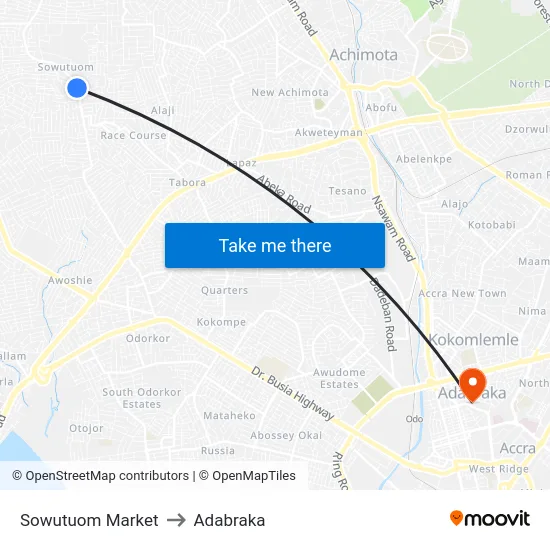 Sowutuom Market to Adabraka map