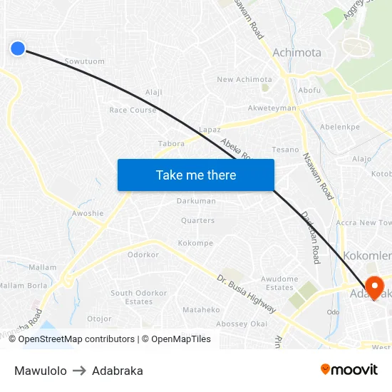 Mawulolo to Adabraka map