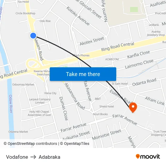 Vodafone to Adabraka map