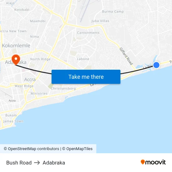 Bush Road to Adabraka map