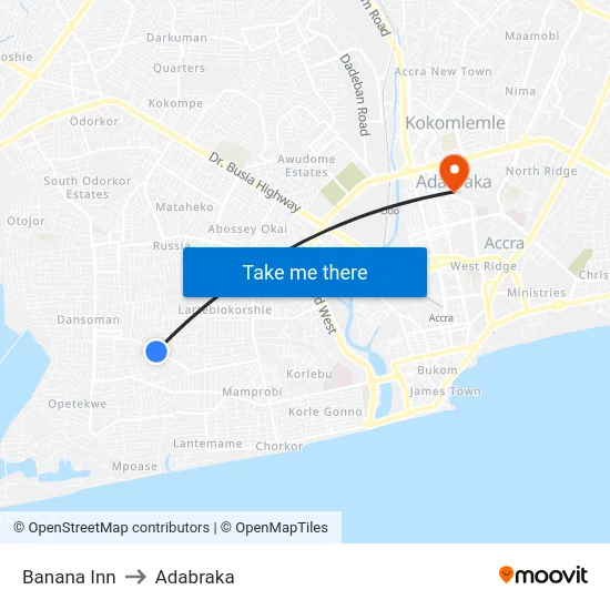 Banana Inn to Adabraka map