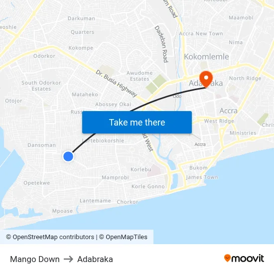 Mango Down to Adabraka map