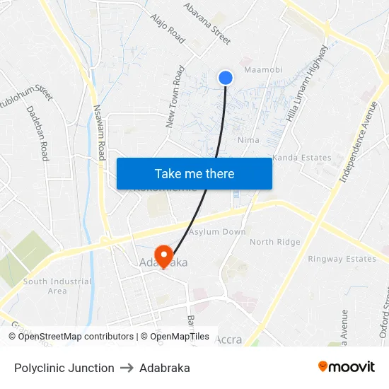 Polyclinic Junction to Adabraka map