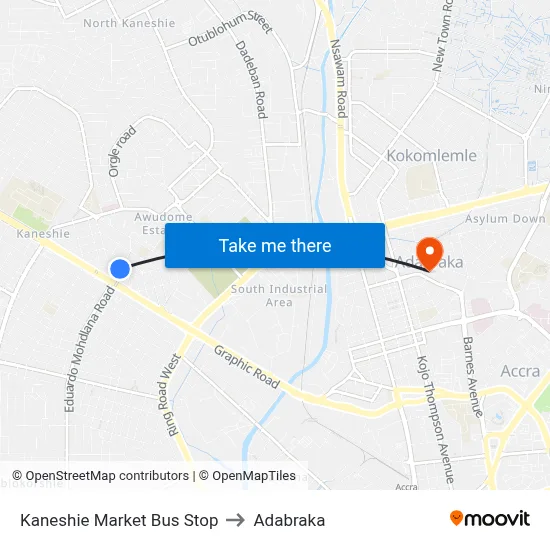 Kaneshie Market Bus Stop to Adabraka map
