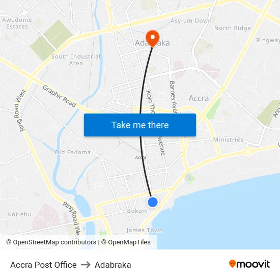 Accra Post Office to Adabraka map