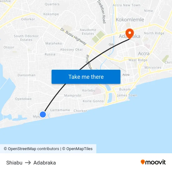 Shiabu to Adabraka map