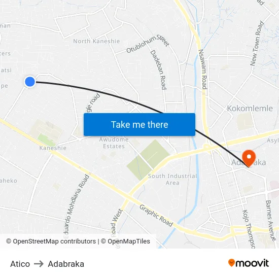 Atico to Adabraka map