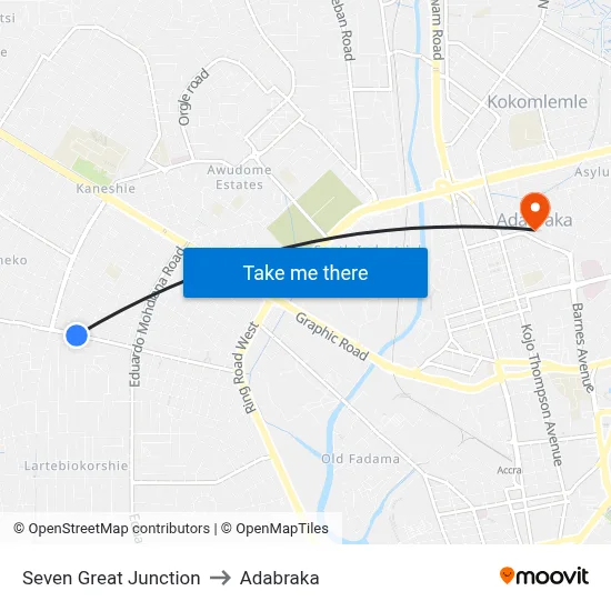 Seven Great Junction to Adabraka map