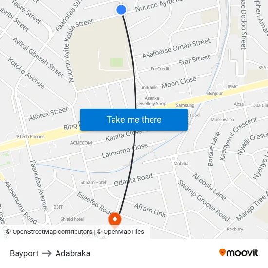 Bayport to Adabraka map