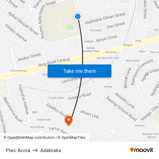 Piwc Accra to Adabraka map