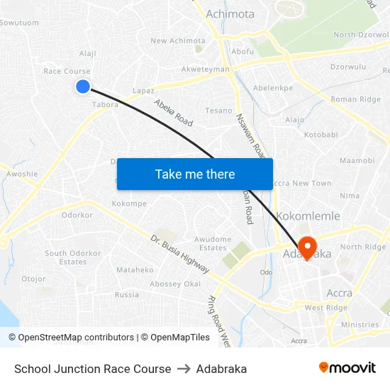 School Junction Race Course to Adabraka map