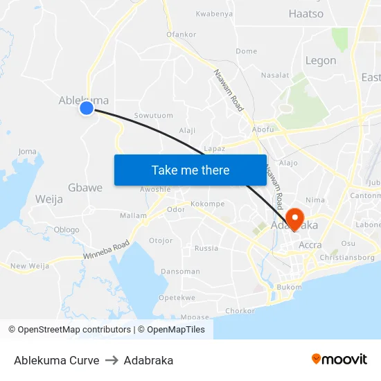 Ablekuma Curve to Adabraka map