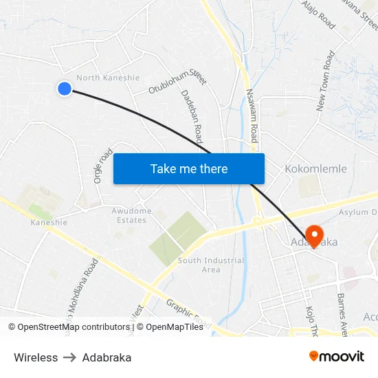 Wireless to Adabraka map
