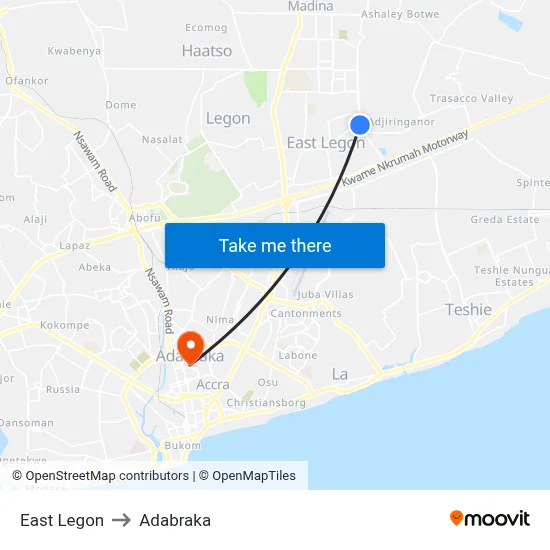 East Legon to Adabraka map