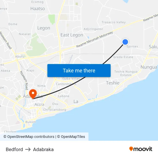 Bedford to Adabraka map