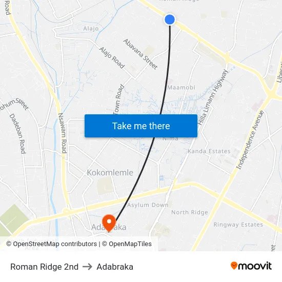 Roman Ridge 2nd to Adabraka map