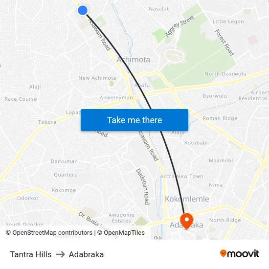 Tantra Hills to Adabraka map