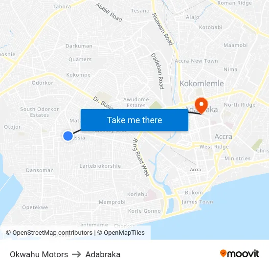Okwahu Motors to Adabraka map