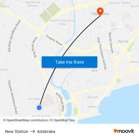 New Station to Adabraka map