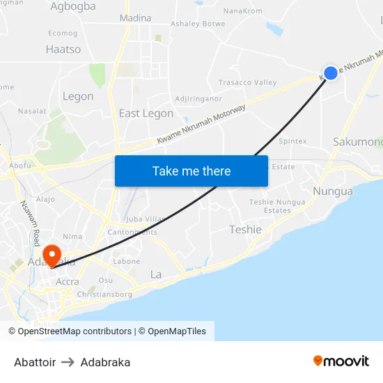 Abattoir to Adabraka map